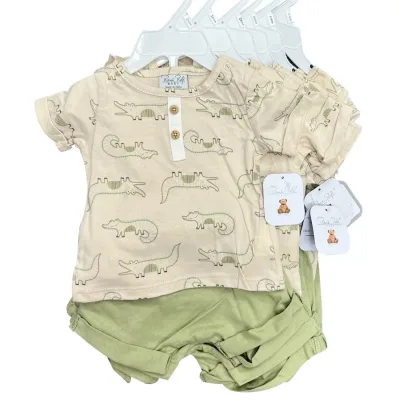 Wholesale Newborn Baby Clothes Unisex Infant Two-Piece Fashionable Cotton Short Sleeves Shirts Elastic High Waist Shorts Summer