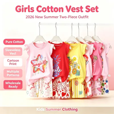 Children Cotton Sleeveless Vest and Shorts Set Girls Korean-Style Summer Outfit New 2026 Collection Softened Brushed Finish