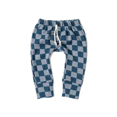 Baby Girl Casual Pants Children Drawstring Trousers High Waist Boy Pants Kids Check Stripe Bottoms