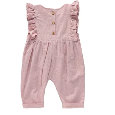 Factory Custom Cotton Linen Girls Bodysuit Sleeveless Flounce Baby Bodysuit