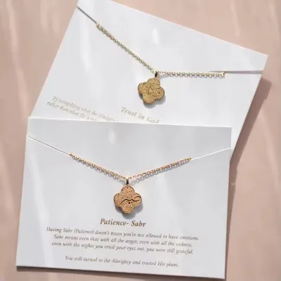 Islam Muslim Arabic Allah Gratitude Trust in God Clover Stainless Steel Pendant Fashion Jewelry Necklaces for Women Wholesale