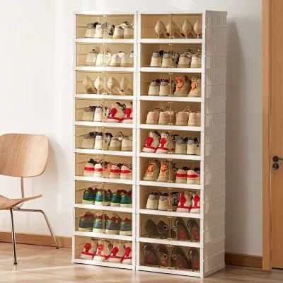 Simple Foldable Transparent Shoe Storage Rack with Integrated Cabinet and Hand-held Design for Household Boots Storage