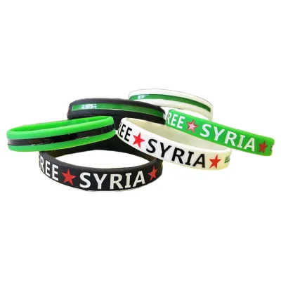 Custom Free Syria Personalized Silicone Wristbands Embossed/Debossed Printed Waterproof Promotional Fashion Flag Silicone