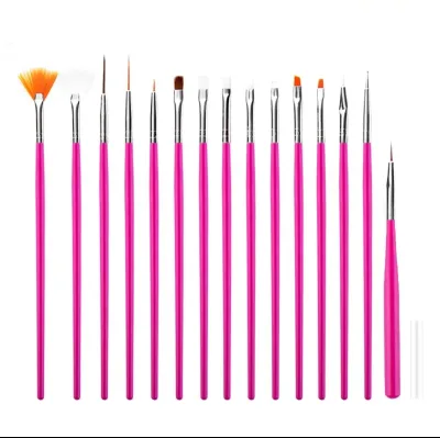 Cross-Border 15-Piece Metal Handle Nail Art Pen Set with Fan-Shaped Flower-Brushing Dotting Tools UV Gel Pens Full Set Wholesale