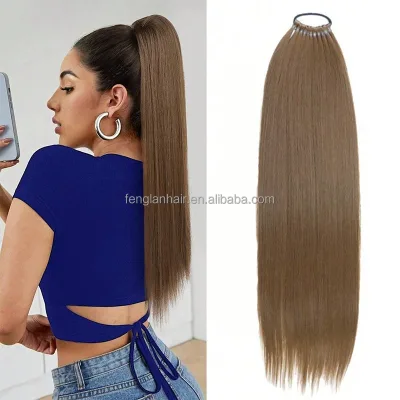 Wholesale 24 Inch 100g Synthetic Elastic Hair Band Long Straight Pre-Stretched Ponytail Wig for Women