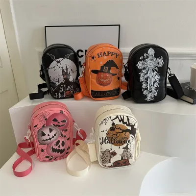 Spooky Chic Gothic Halloween Crossbody Bag Gothic Novelty Shoulder Bag Pink Pumpkin Crossbody Bags