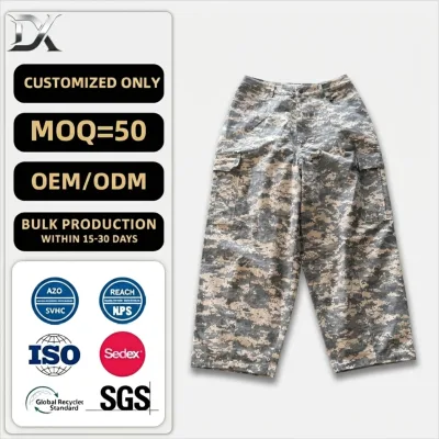 Luxury Streetwear Y2K Grunge Vintage Washed Multipocket Digital Camo Heavyweight 450 Grams Cargo Pants Custom OEM