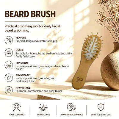 Mini Schima Superba Boar Wood Pin Beard Brush Round Tip Wooden Bristle Men Facial Beard Oil Grooming Brush