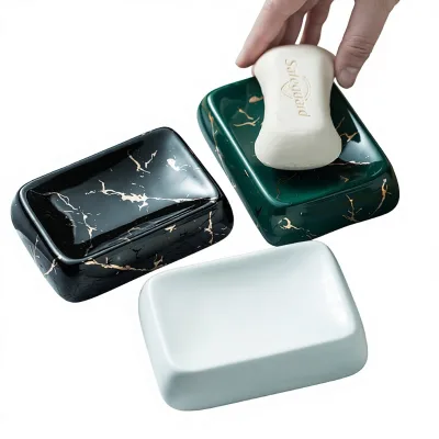 Light Luxury High-End Soap Dish & Tray with Bright Marble Pattern for Hotel Clubhouse Household Bathroom INS