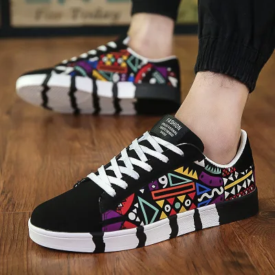 Wholesale European Men's Casual Printed Canvas Shoes Korean Sports Fashion Male Student Board Shoes