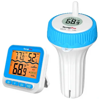 TempPro Waterproof IPX8 Wireless Pool Thermometer Easy Read Digital Floating Design for Pools Hot Tubs Ponds-Plastic Material