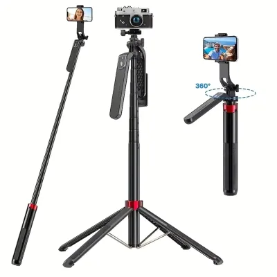Portable Camera Tripod with Wireless Remote Control and 360 ° Rotation for Video Recording, Video Recording, and Live Streaming
