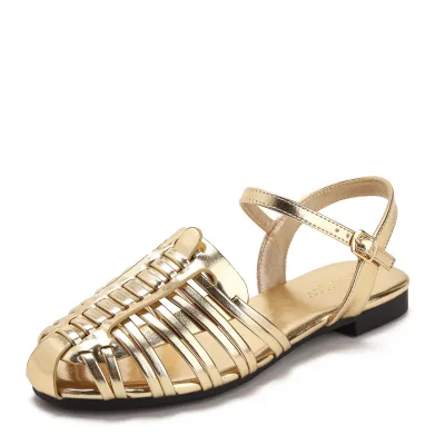 French Retro Woven Open-toe Upper New Style Thin Strap Multi-color V-neck Roman Shoes
