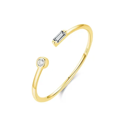 925 Sterling Silver Emerald Cut Zircon Adjustable Rings Gold Color Stackable Wedding Ring