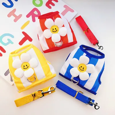 Cute Sunflower Daisy Breathable Mesh Nylon Pet Walking Harness Leash Set Small Puppy Dog Cat Clothes for Chihuahua Yorkie