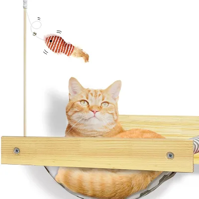Customized Pet Hammock Bamboo Support Frame Handwoven Fabric Dog Cat Wall Hammock
