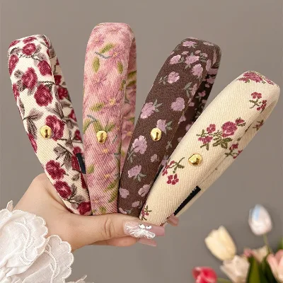 New French Vintage Floral Flower Spring Summer Headband Headdress With Elegant Sponge Hair Accessories