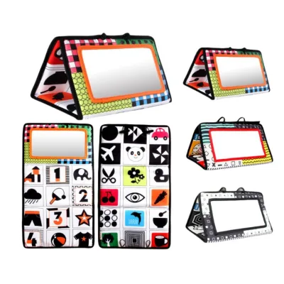 Hot Selling Tummy Time Floor Toys High Contrast Black and White Mirror Baby Activity Toy With Crinkle Cloth Books
