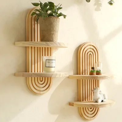 Elliptical Thread Creative Solid Wood Wall Flower Pot Storage Rack - Wooden Handicraft Home Decoration