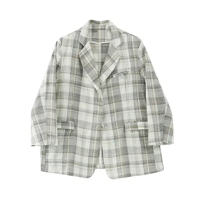 Gray Disfraz Mujer New Style Suits for Women's Suit Casual Long Sleeve Single Breasted Plaid Women's Blazer