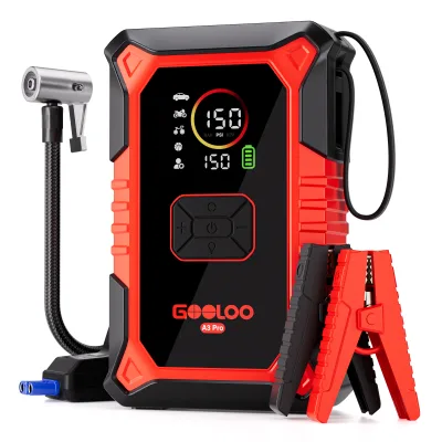 GOOLOO High Quality 3000 a 6 in 1 A3 Pro Motorcycle Car Jump to Starter and 150PSI Air Pump Compressor with Power Bank