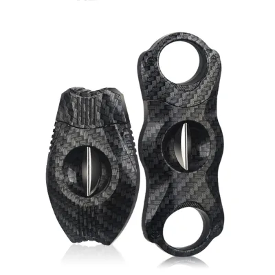 Custom Stainless Steel Cigar Cutter Closed With Logo Carbon Fiber V Cigar Cutter Knifes Accessories Custom Premium Cigar Cutters