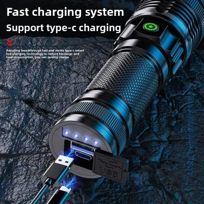 Jukaiwtec SCPJ New Outdoor Ultra-bright LED Condenser Long-range Type-C Charging Long-life Hand-held Aluminum Alloy Flashlight