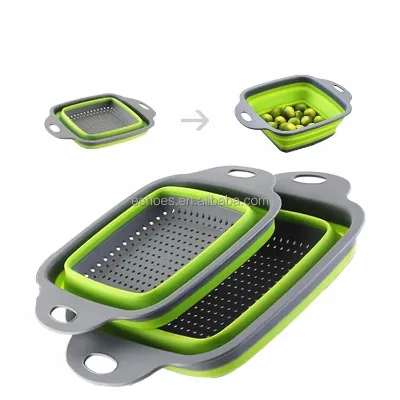 2 Packs square Shape Collapsible Water Colander Set Foldable Multipurpose Drainage Washing Basket Food Strainer