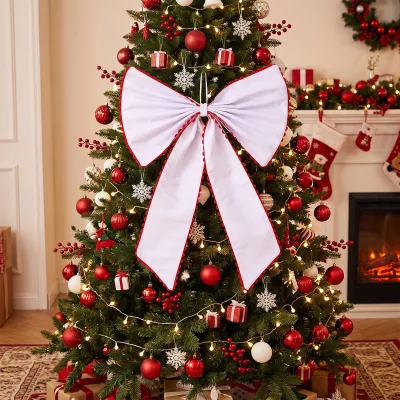 Personalized Large Rickrack Bow Decor Canvas Christmas Tree Topper Oversized Wreath Bow for Home Holiday Celebration