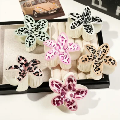 Summer Hot Design Marble Hawaiian Flower Claw Hair Accessory for Girls Women 8cm Egg Flower Bauhinia Big Hair Claw Clip Plastic