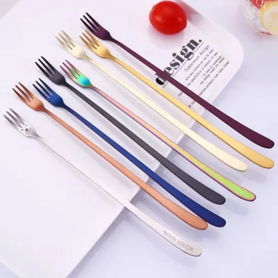 Home Bar Party Stir Utensil 8.5in Long Handle Stainless Bar Cocktail Mixing Fork