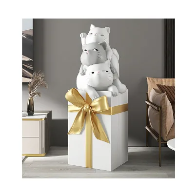 Cartoon Animal Cat Figurine Lucky Cat Statue Wholesale Home Decor Fiberglass Statue Cat Diy Home Decor