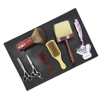 Barber Accessories Barber Tool Holder PVC Nonslip Material for Wholesale Custom Logo Salon Table Rubber Barber Mat Work Station