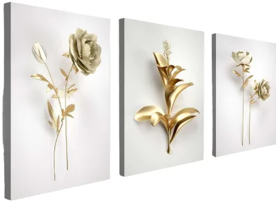 Nordic Still Life Golden Flowers Wall Art Pictures Poster Printed Canvas Painting for Home Living Room Sofa Background Decor