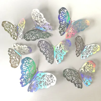 Colorful 12 Piece Set of Three-dimensional Hollow butterfly Stickers Art Home Party Wall Decoration Background Wall Stickers