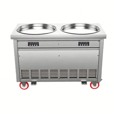 Vertical Commercial 50cm Double Round Pot Stir-fry Ice Cream Machine Thai-style Yogurt Ice Cream Maker Snack Making Machine