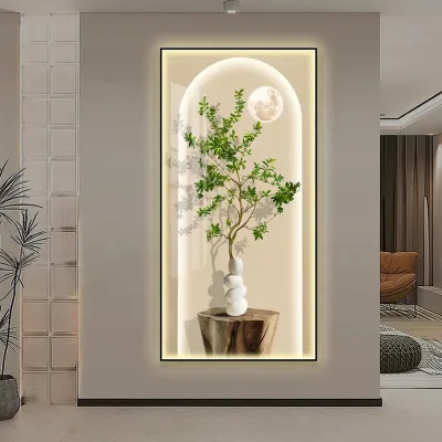 Minimalist Wall Decor Tree LED Luxury Canvas Painting with Aluminium Frame Handmade Wall Art