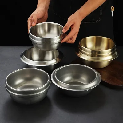 Korean-style Stainless Steel Overglaze Painted Modern Minimalist Design Double-layer Soup Pot Rice Pot Soybean Paste Cold Bowls