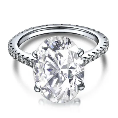 Zirconia Gemstone Eternity Ring Promise Engagement Wedding Women's Jewelry Oval Claw Setting Romantic Silver Plated BOHAN