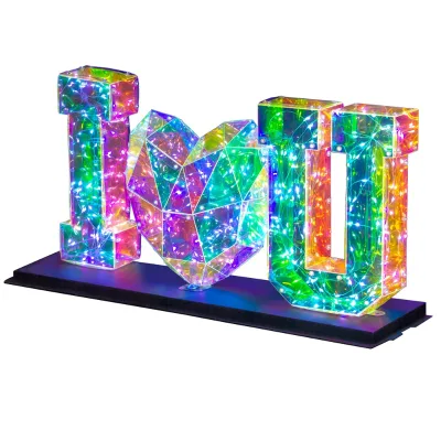 Hot Sale Valentines Day Novelty Gift I Love You Letter Crystal Diamond Colorful Holographic Foil Led Glowing Led Wedding Light