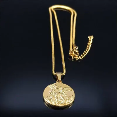 Saint Michael Stainless Steel Chain Necklace for Women/Men Gold Color Pendant Necklaces Jewelry Colier Homme