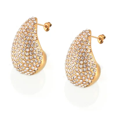 Elegant Simple Personality Light Luxury Style Jewelry with Diamond Design Sense Water Drop Shape Stainless Steel Earrings