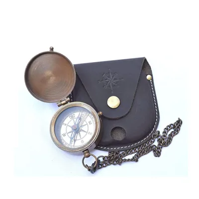 Nautical Brass Compass with Leather Case for for Birthday Wedding Valentine's Day Hiking