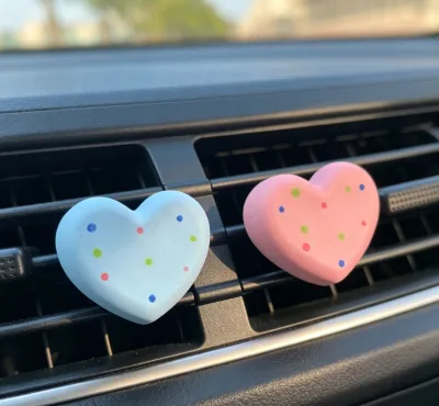Cute Polka Dot Couple Heart Gypsum Car Air Freshener Vent Clip Kawaii Matte Plaster Aroma Diffuser Romantic Valentine Car