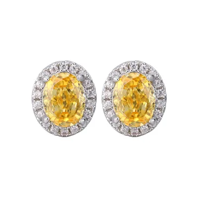 High Carbon Ice Flower Cut Sterling Silver Gold Plated Inlaid Egg-Shaped Niche Stud Earrings Main Stone 7*9 Fashion Jewelry
