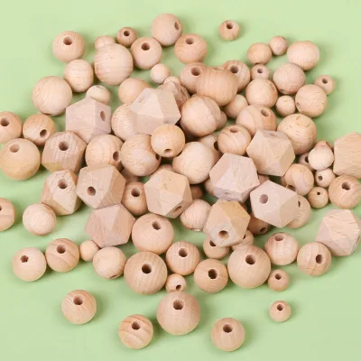 Wholesale 10Mm 12Mm 14Mm 15Mm Loose Wooden Beads Baby Chew Food Grade Silicone Teething Natural Beech Wood Wooden Beads