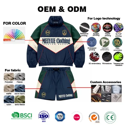 One Stop Manufacturing OEM Clothing Supplier Patchwork Vintage Nylon Tracksuit Athleisure Sweatsuti for INS Influencer Brand