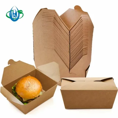 Customize logo Disposable Compostable Kraft Food Grade Paper Box Sandwich Hamburger Clamshell Burger Box