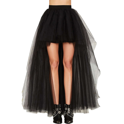 xin women black Ruched Tutu Skirt Mesh High Elastic Waist Front Short Back Long Puff skirts