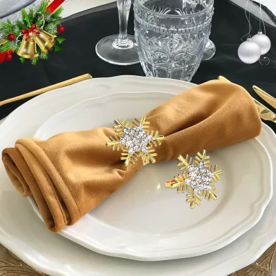 Golden Snowflake Napkin Ring Wedding Party Dinner Table Buckles Banquet Decoration Christmas Napkin Rings